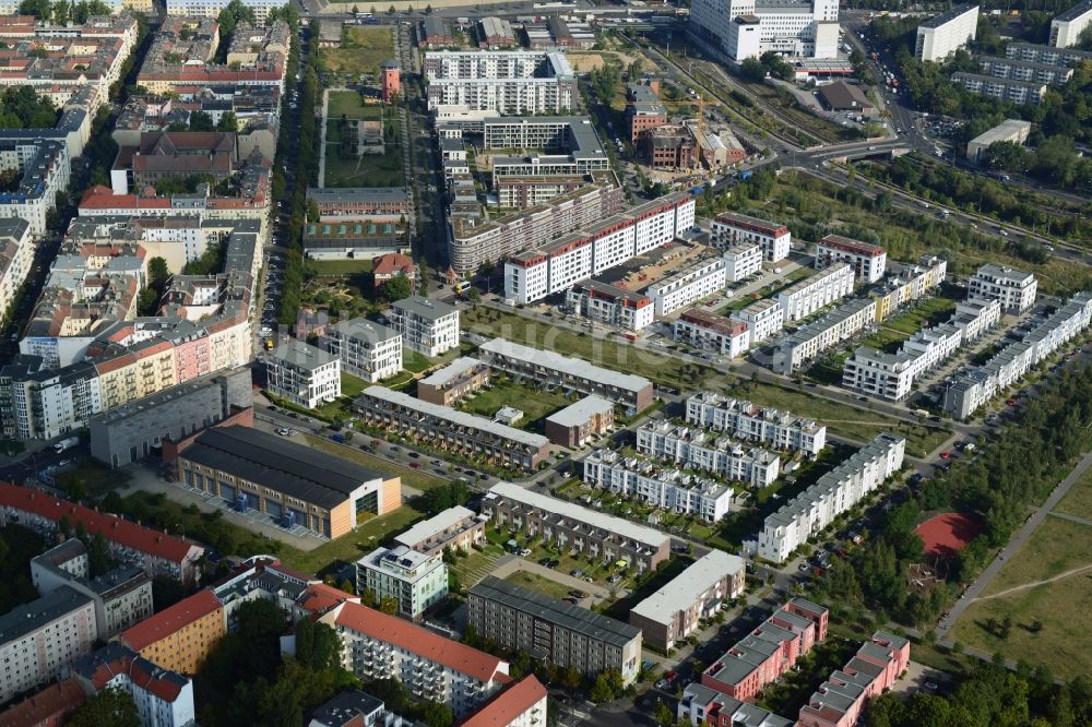 Berlin Friedrichshain von oben - Wohnneubaugebiete im Entwicklungsgebiet an der Eldenaer Straße in Berlin - Friedrichshain