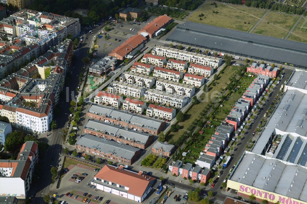 Luftaufnahme Berlin Friedrichshain - Wohnneubaugebiete im Entwicklungsgebiet an der Eldenaer Straße in Berlin - Friedrichshain