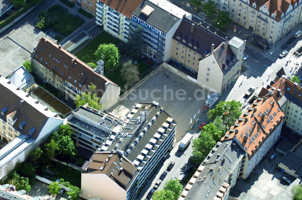 München aus der Vogelperspektive: Wohnneubaugebietes an der Implerstrasse / Thalkirchnerstrasse in München - Sendling