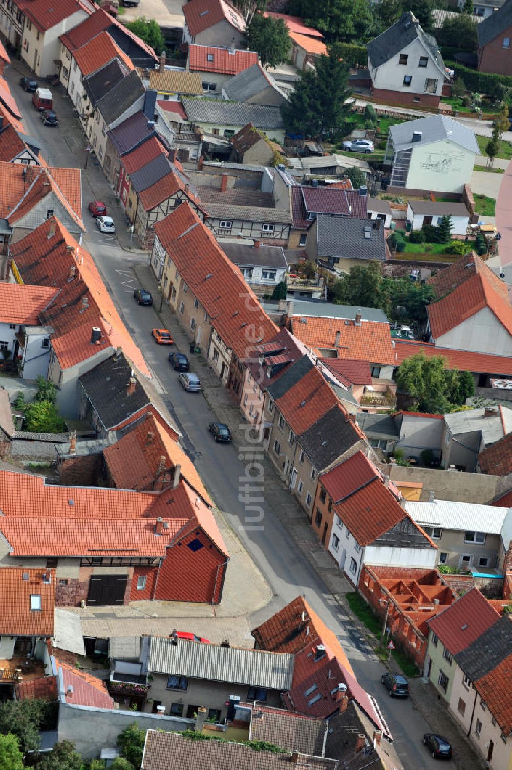 Kelbra aus der Vogelperspektive: Wohnsiedlung aus Fachwerkhäusern in der Innenstadt von Kelbra in Sachsen-Anhalt