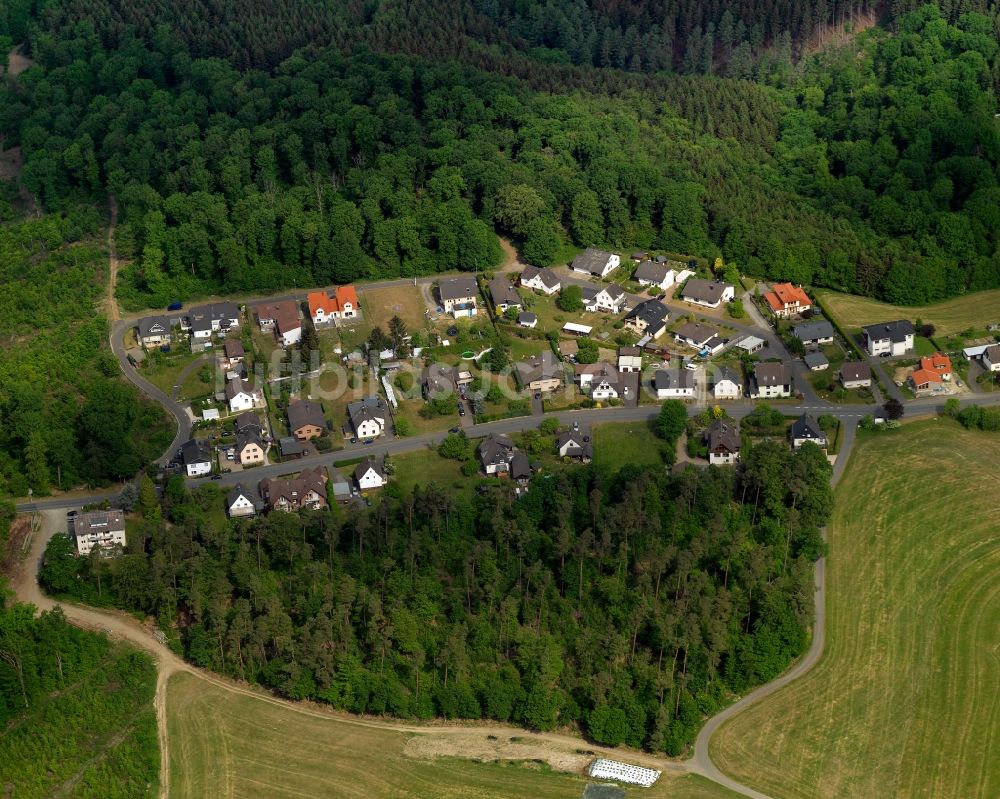 Birken-Honigsessen von oben - Wohnsiedlung zwischen Wäldern im Süden von Birken-Honigsessen im Bundesland Rheinland-Pfalz