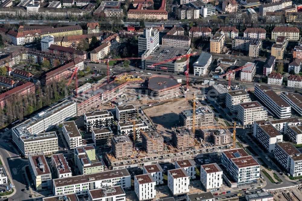 Luftaufnahme Freiburg im Breisgau - Wohnungsbau im neuen Stadtteil Güterbahnhof Nord im Stadtgebiet in Freiburg im Breisgau im Bundesland Baden-Württemberg, Deutschland