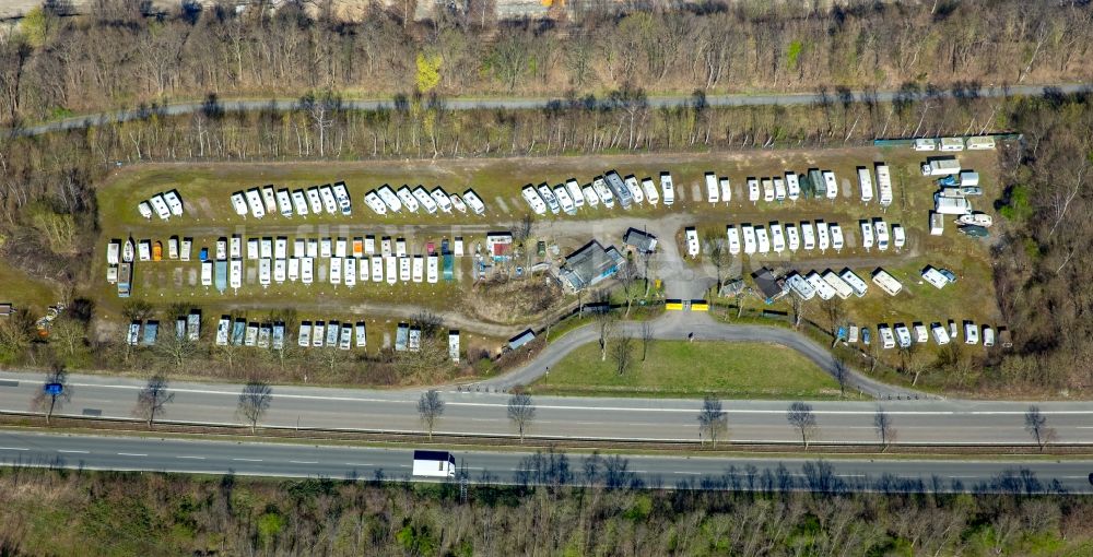 Luftaufnahme Dortmund - Wohnwagen Abstellflächen Wohnwagenpark Pallentin´s Caravan-Park in Dortmund im Bundesland Nordrhein-Westfalen, Deutschland