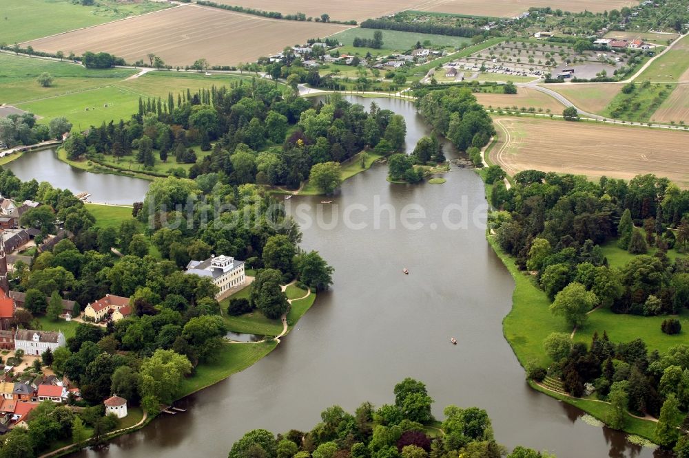 Luftaufnahme Wörlitz - Wörlitzer Park und Ortschaft Wörlitz in Oranienbaum-Wörlitz im Bundesland Sachsen-Anhalt