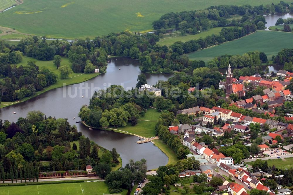 Luftaufnahme Wörlitz - Wörlitzer Park und Ortschaft Wörlitz in Oranienbaum-Wörlitz im Bundesland Sachsen-Anhalt