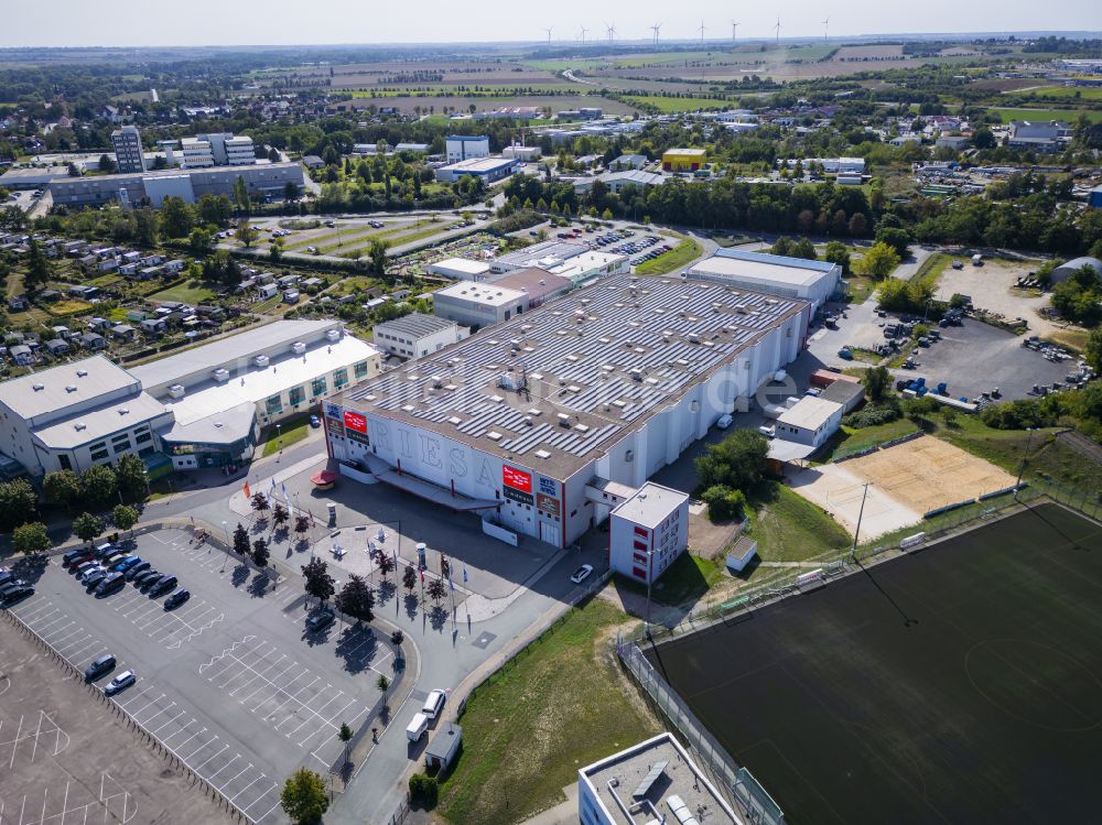 Riesa von oben - WT Energiesysteme SachsenArena in Riesa im Bundesland Sachsen, Deutschland