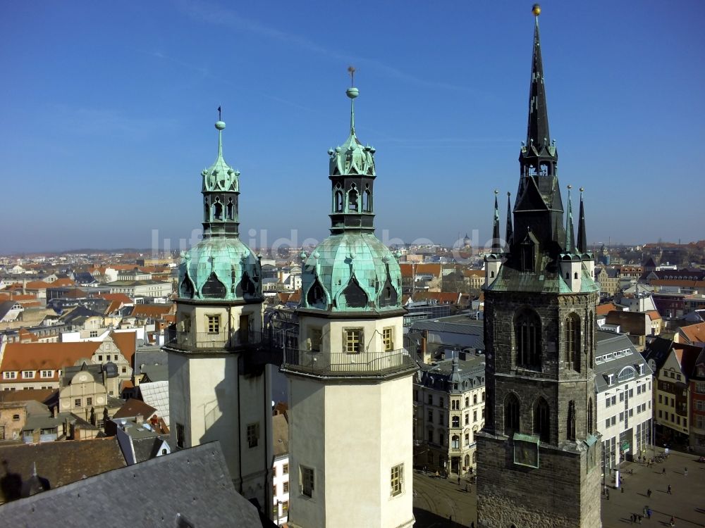 Halle ( Saale ) von oben - Zentrum von Halle an der Saale mit Blick auf den Roten Turm und die Marktkirche im Bundesland Sachsen-Anhalt