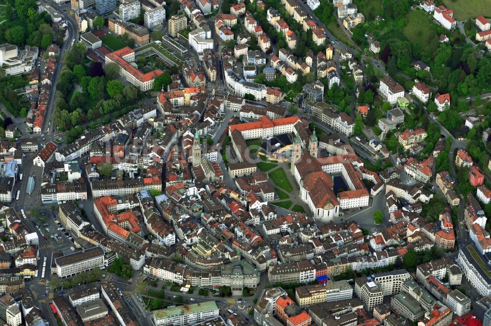 St. Gallen Sankt Gallen aus der Vogelperspektive: Zentrum der Innenstadt von St. Gallen in der Schweiz