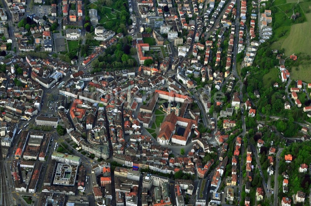 Luftaufnahme St. Gallen Sankt Gallen - Zentrum der Innenstadt von St. Gallen in der Schweiz