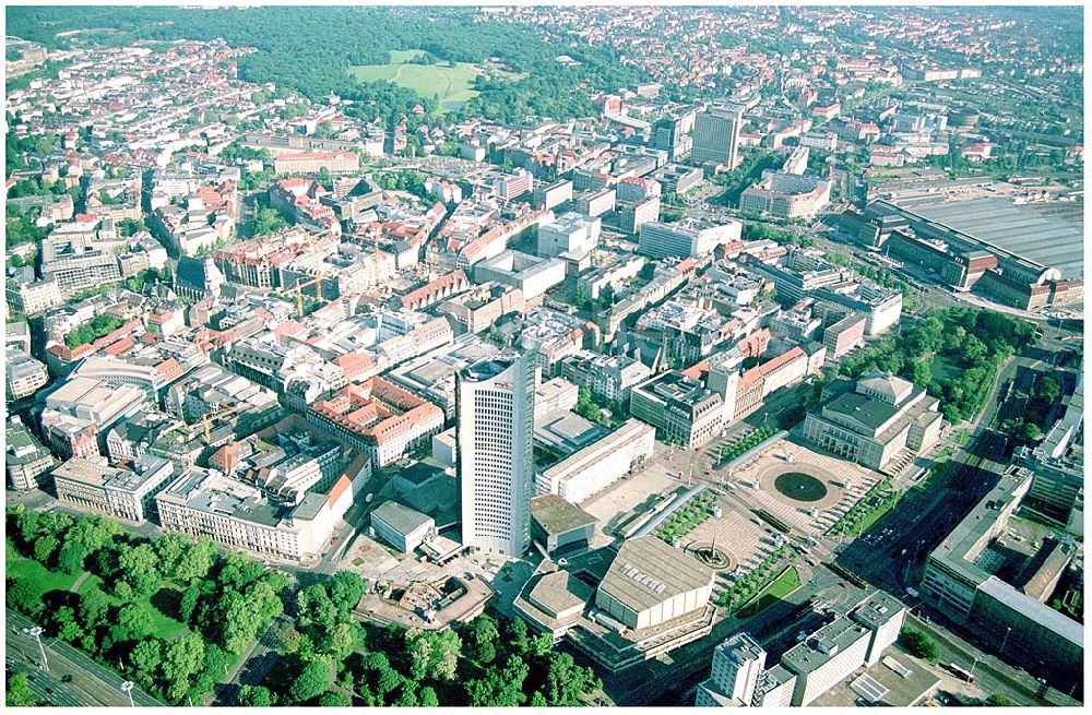 Leipzig von oben - Zentrum Leipzig, MDR, Gewandhaus, Oper, Hauptbahnhof