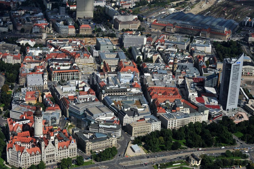 Luftaufnahme Leipzig - Zentrum der Stadt Leipzig am Augustusplatz Ecke Roßplatz