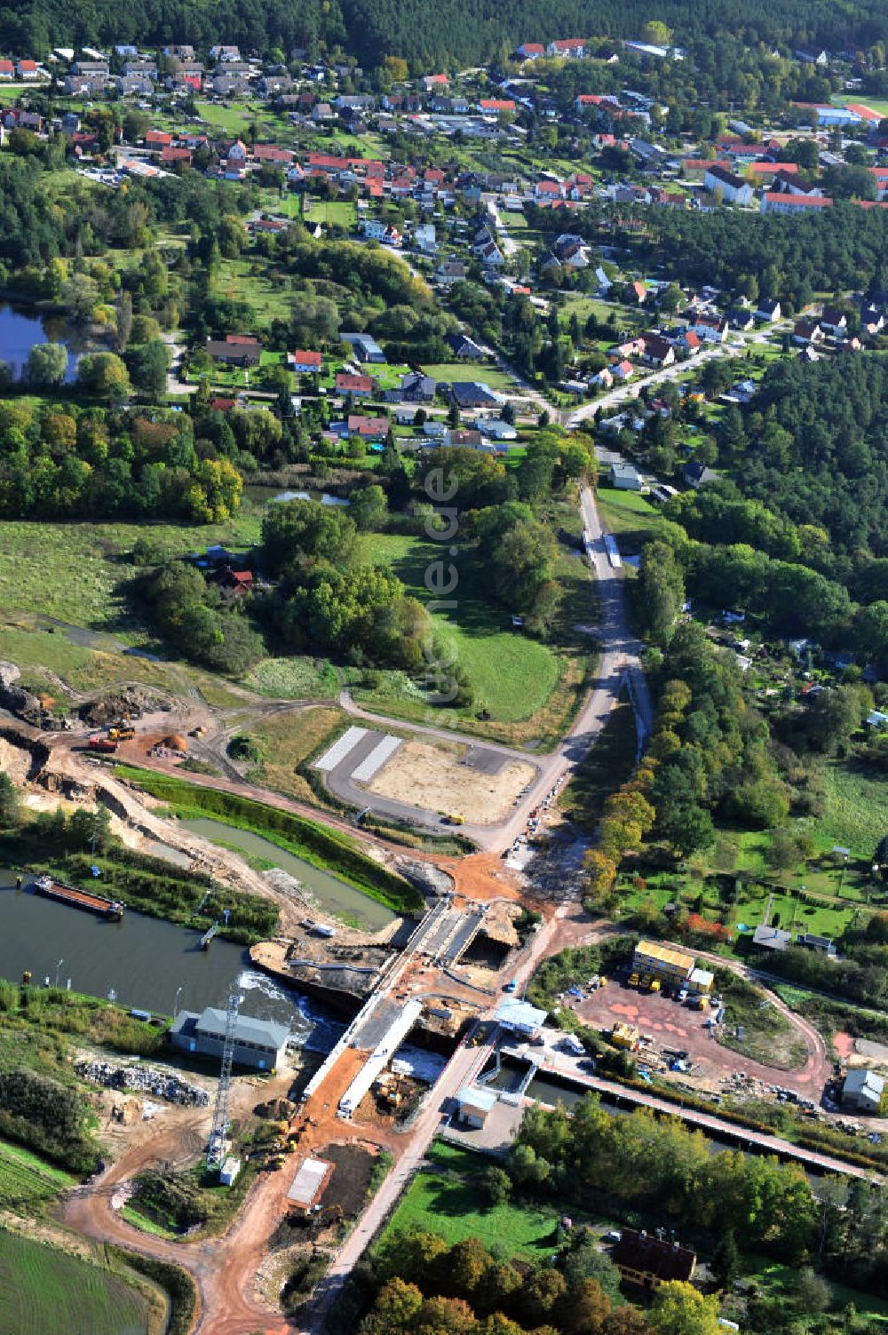 Luftaufnahme Zerben - Zerbener Brücke an der Schleuse Zerben