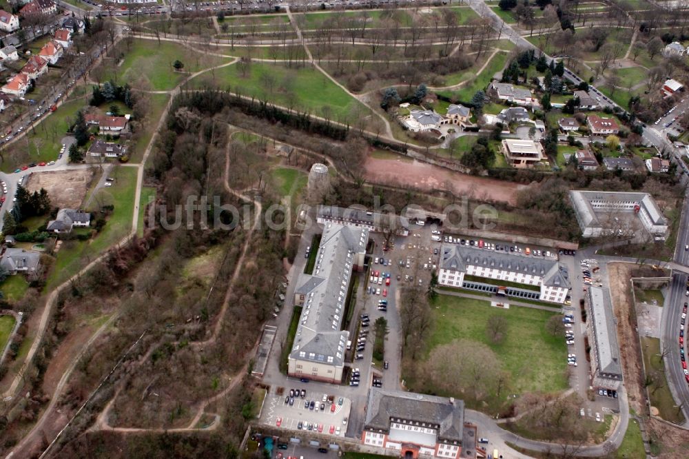 Mainz von oben - Zitadelle mit Drususstein in Mainz im Bundesland Rheinland-Pfalz