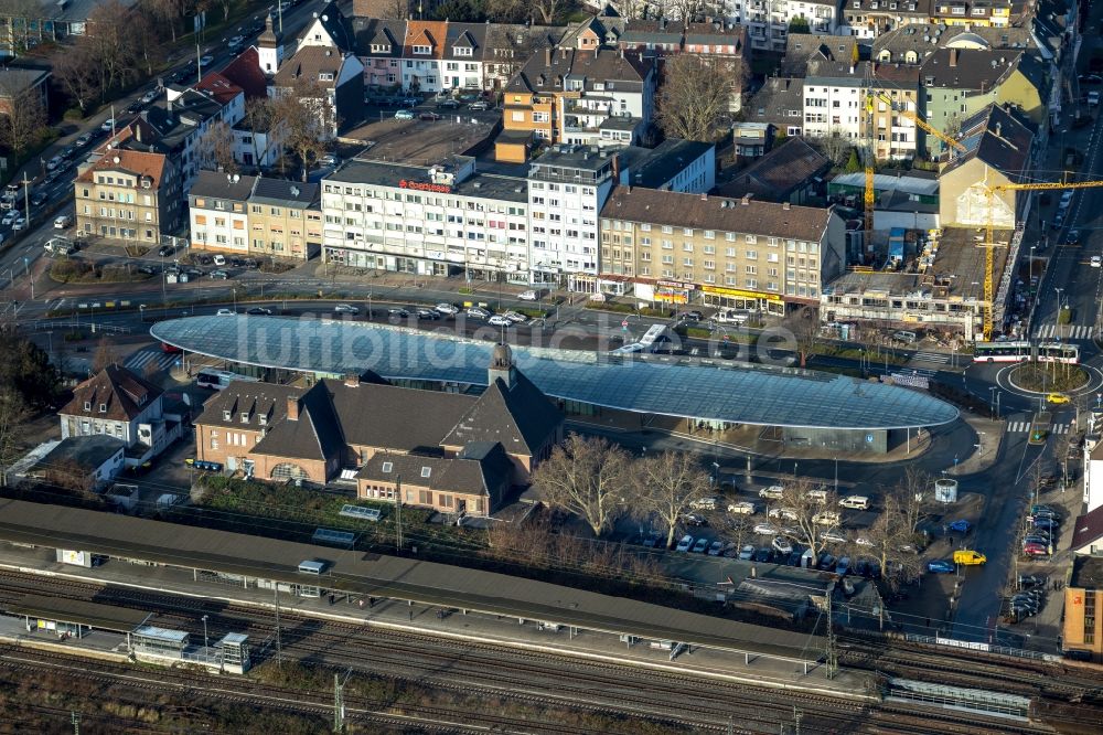 Luftaufnahme Herne - ZOB Omnibus- Bahnhof der Verkehrsbetriebe am Konrad-Adenauer-Platz in Herne im Bundesland Nordrhein-Westfalen, Deutschland