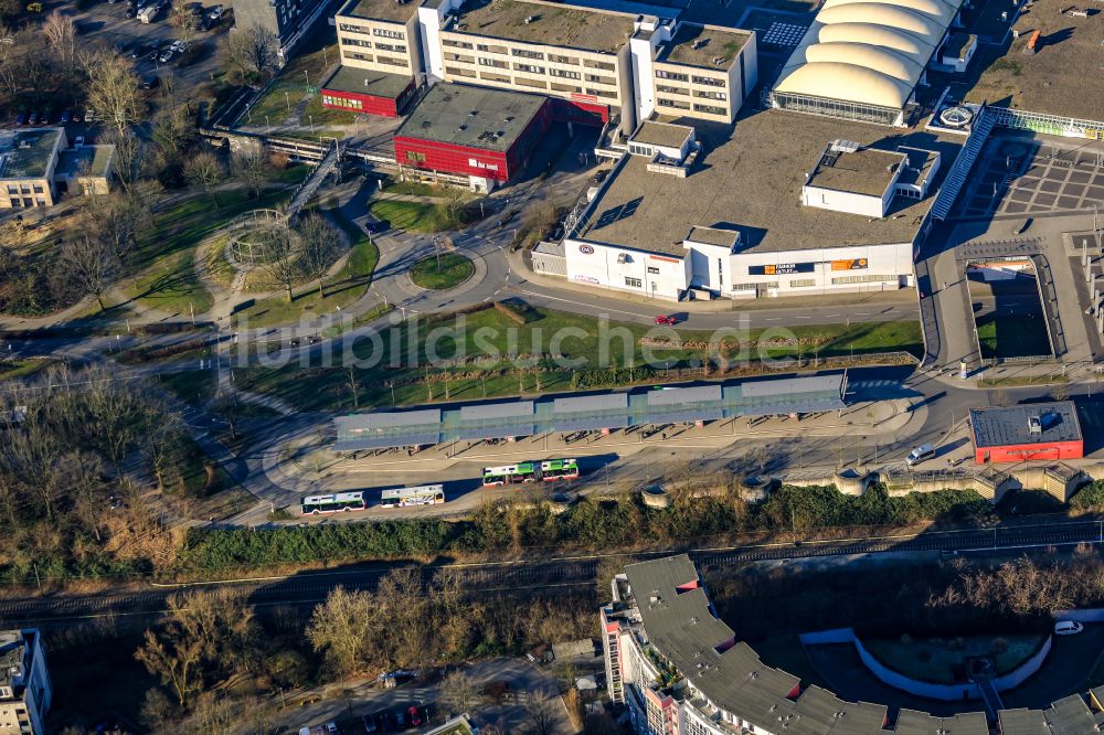 Luftaufnahme Marl - ZOB Omnibus- Bahnhof der Verkehrsbetriebe in Marl im Bundesland Nordrhein-Westfalen, Deutschland