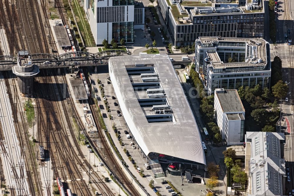 Luftaufnahme München - ZOB Omnibus- Bahnhof der Verkehrsbetriebe in München im Bundesland Bayern, Deutschland