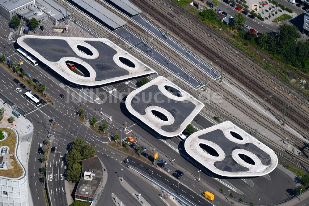 Luftaufnahme Pforzheim - ZOB Omnibus- Bahnhof der Verkehrsbetriebe in Pforzheim im Bundesland Baden-Württemberg, Deutschland