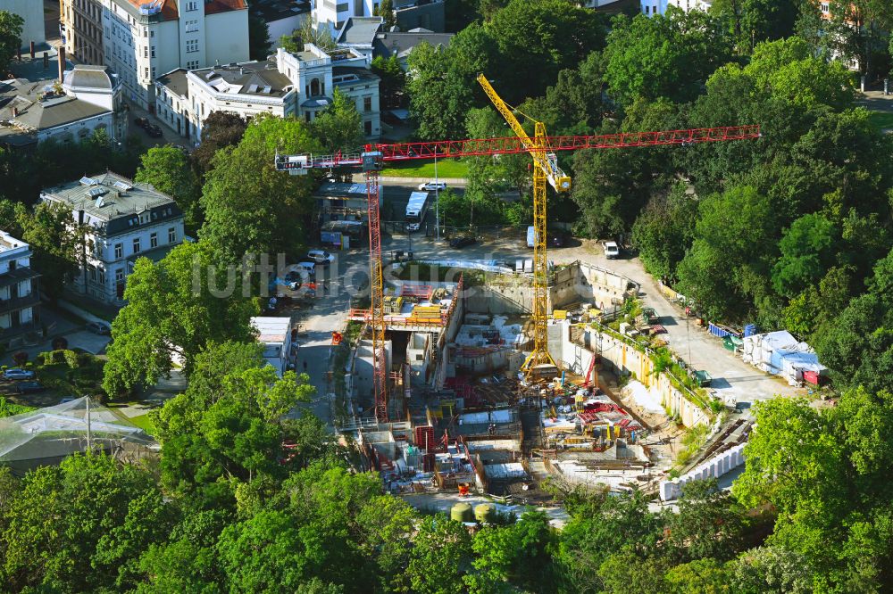 Luftaufnahme Leipzig - Zoo- Erweiterungs- Baustelle am Tierzucht- Gehege Feuerland in Leipzig im Bundesland Sachsen, Deutschland