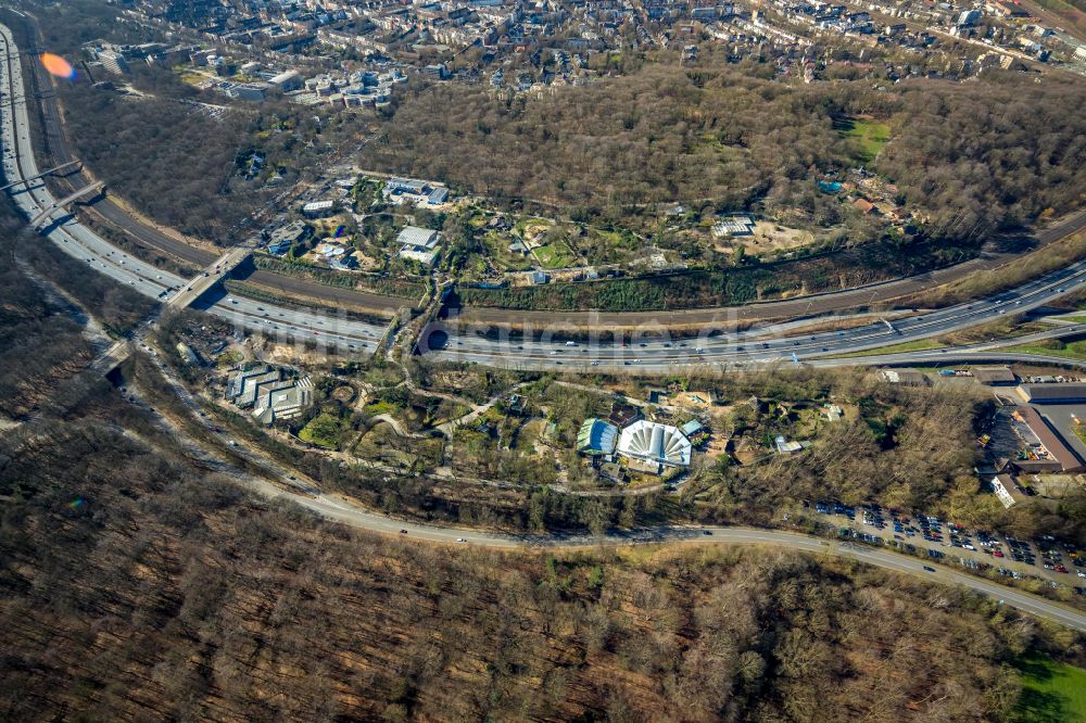 Duisburg aus der Vogelperspektive: Zoogelände am Tierpark an der Carl-Benz-Straße in Duisburg im Bundesland Nordrhein-Westfalen