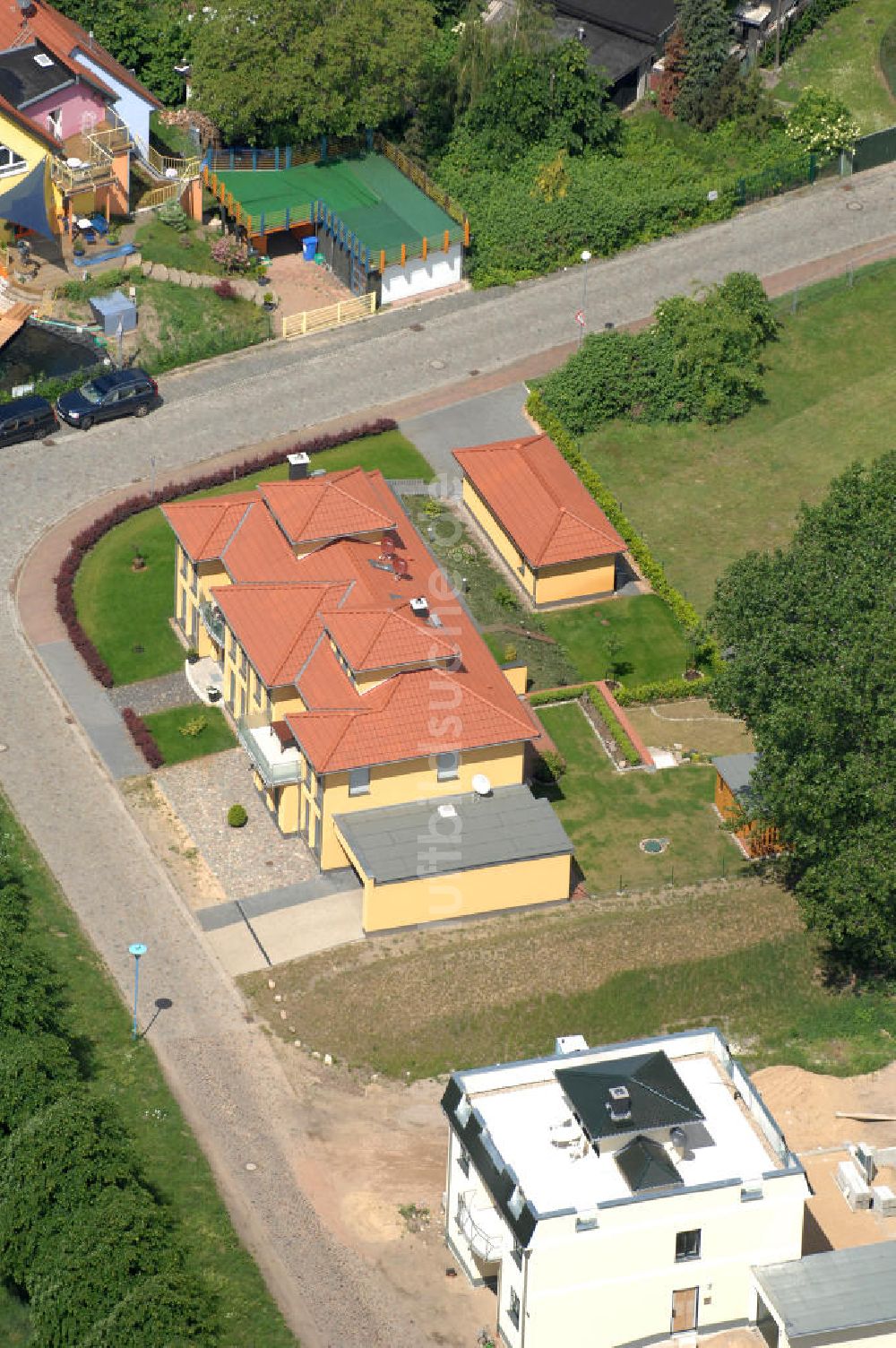 Wittenberge von oben - Zweifamilienhaus am Hafen in Wittenberge