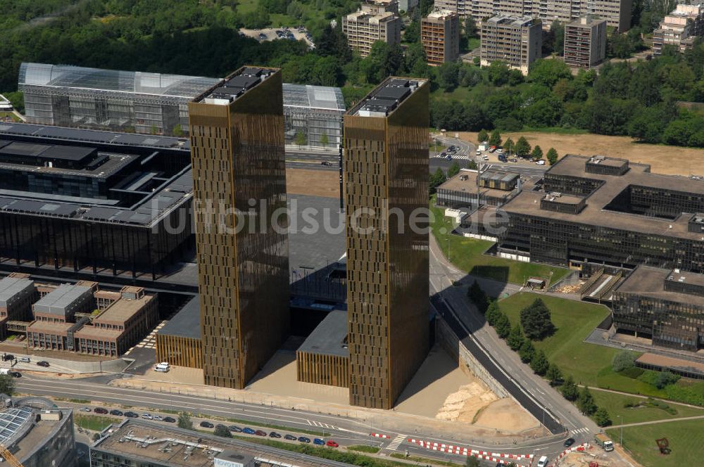 Luftbild Luxemburg - Zwillingshochhäuser des Europäischen Gerichtshofes EuGH im Luxenburger Stadtteil Kirchberg