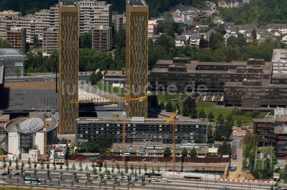 Luftbild Luxemburg - Zwillingshochhäuser des Europäischen Gerichtshofes EuGH im Luxenburger Stadtteil Kirchberg