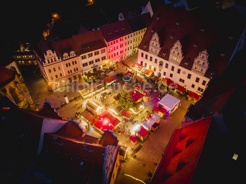 Nachtluftbild Meißen - Nachtluftbild Altstadtbereich und Innenstadtzentrum in Meißen im Bundesland Sachsen, Deutschland