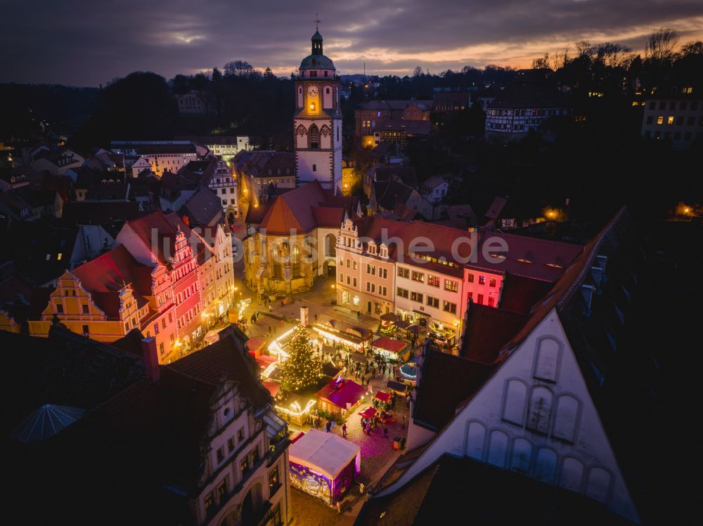 Nacht-Luftaufnahme Meißen - Nachtluftbild Altstadtbereich und Innenstadtzentrum in Meißen im Bundesland Sachsen, Deutschland