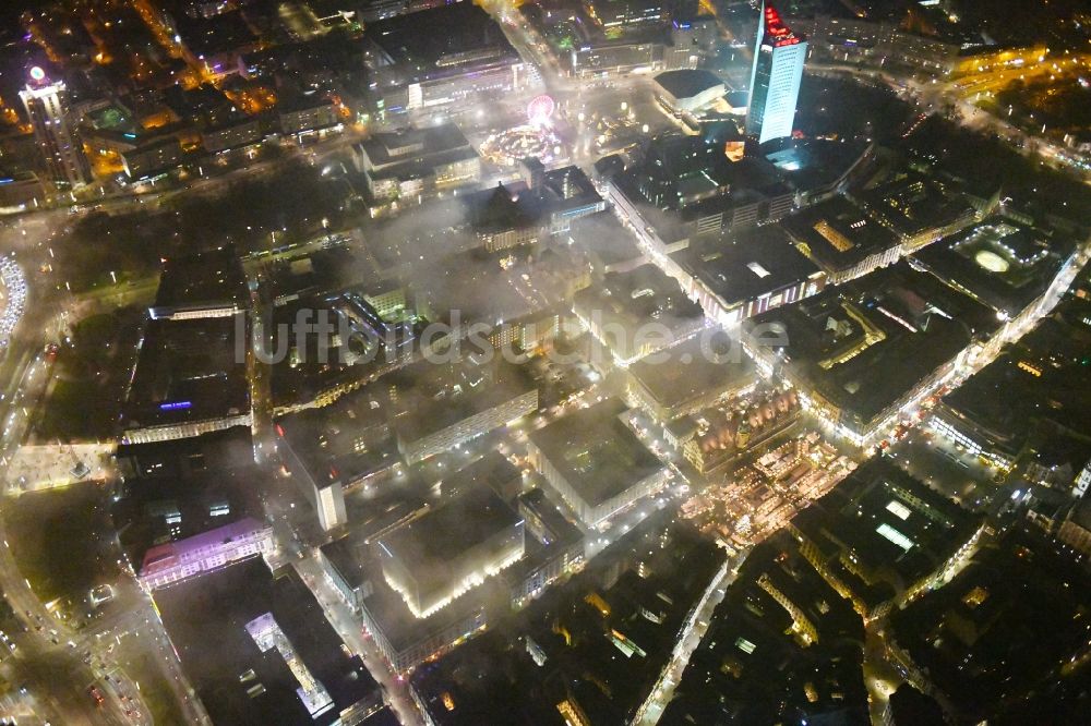 Nacht-Luftaufnahme Leipzig - Nachtluftbild Altstadtbereich in Leipzig im Bundesland Sachsen, Deutschland