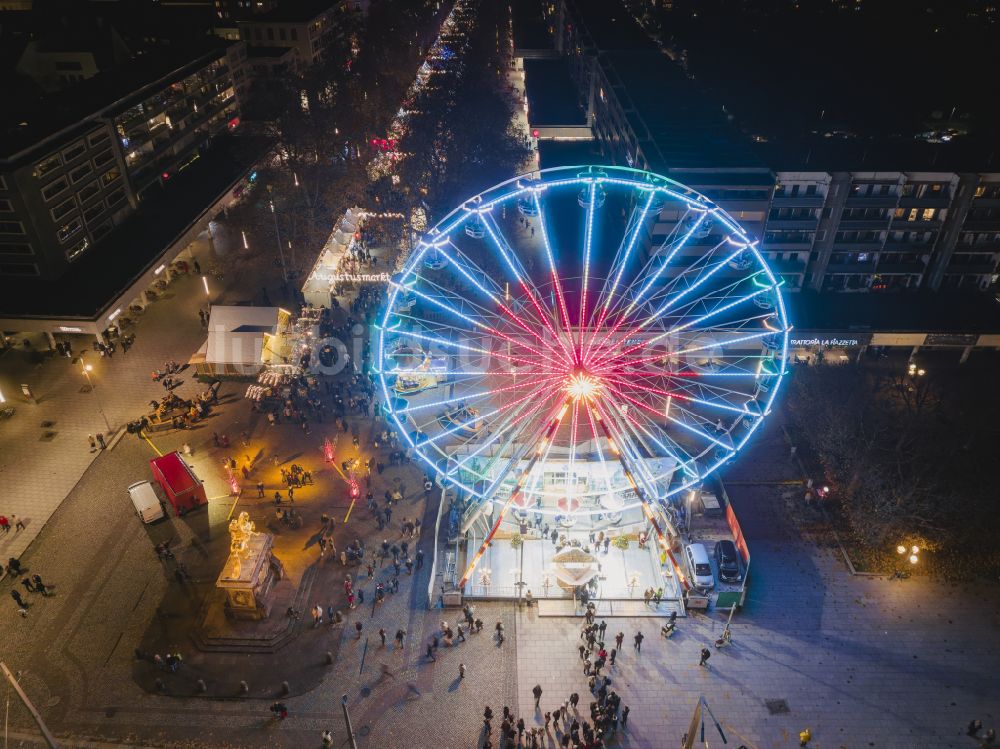 Nacht-Luftaufnahme Dresden - Nachtluftbild Augustusmarkt in Dresden im Bundesland Sachsen, Deutschland