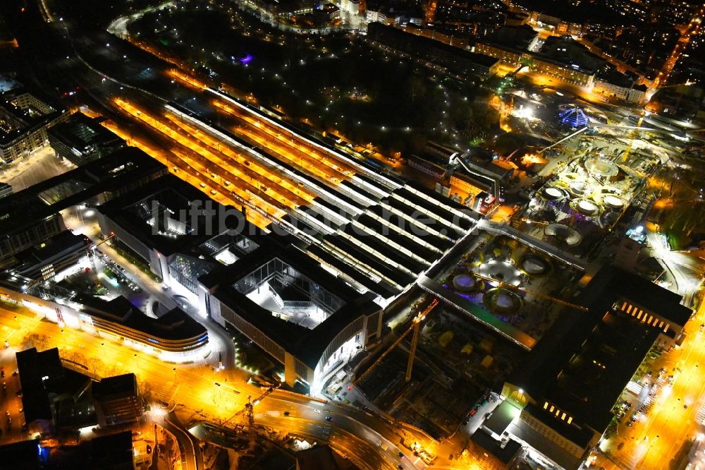 Nachtluftbild Stuttgart - Nachtluftbild Bauarbeiten Stuttgart 21 am Hauptbahnhof in Stuttgart im Bundesland Baden-Württemberg