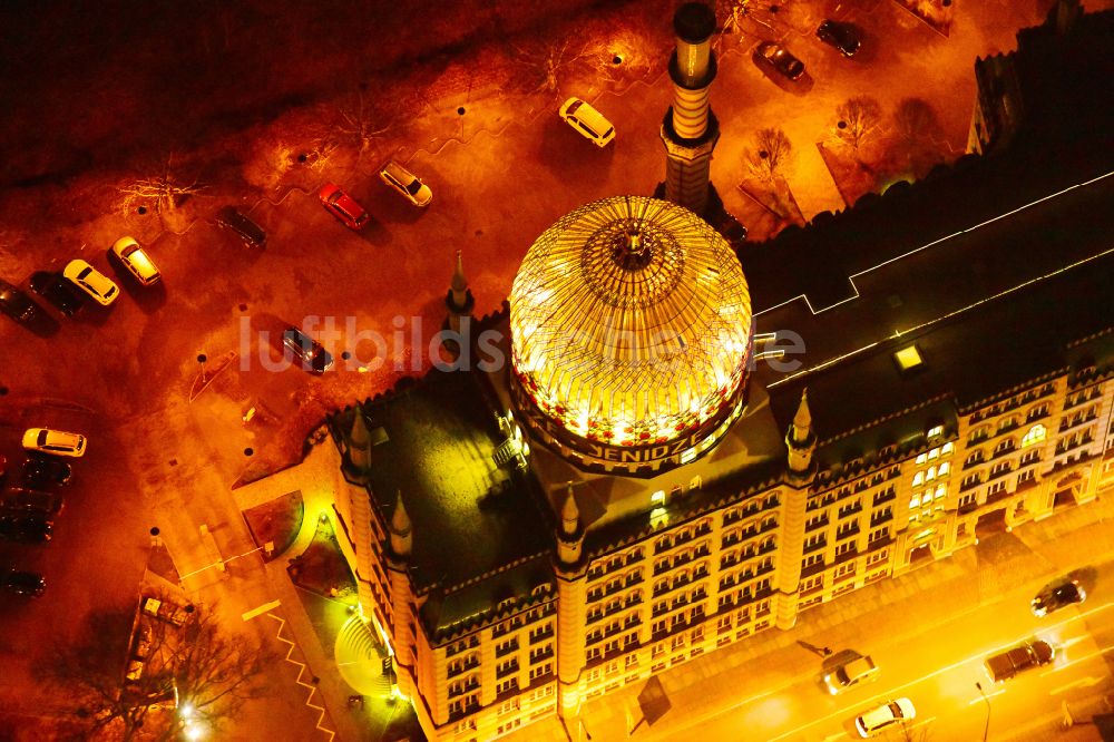 Dresden bei Nacht von oben - Nachtluftbild Büro- und Geschäftshaus Yenidze in Dresden im Bundesland Sachsen, Deutschland