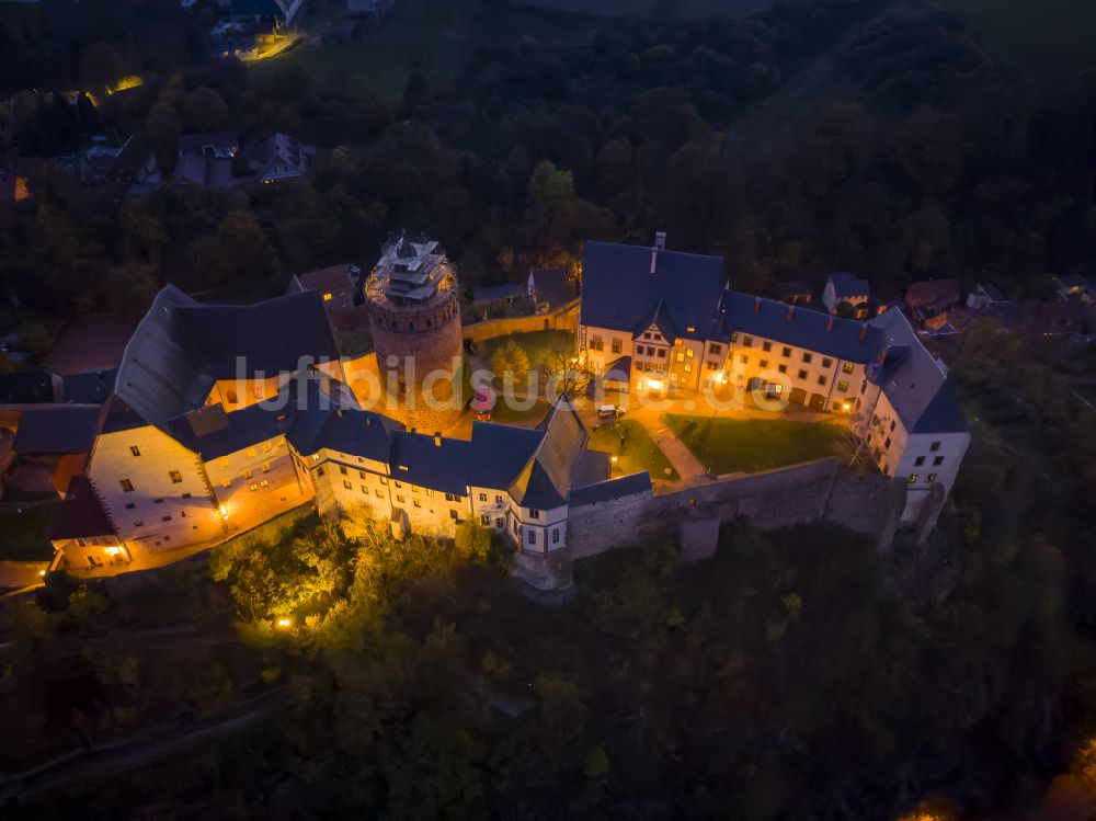 Nachtluftbild Leisnig - Nachtluftbild Burg Mildenstein in Leisnig im Bundesland Sachsen