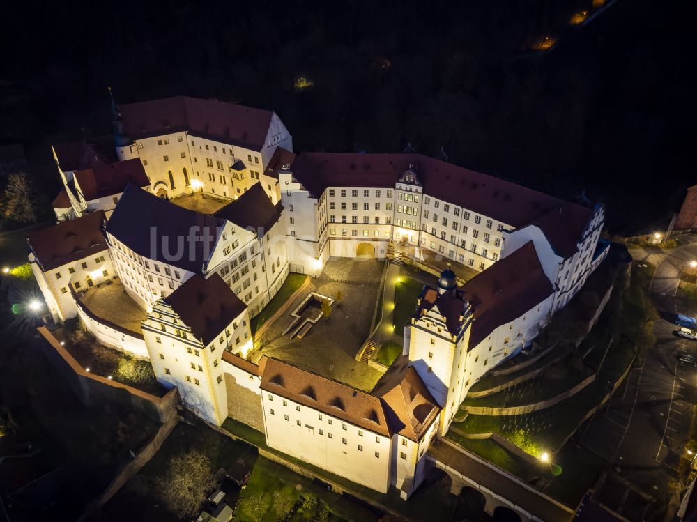 Nachtluftbild Colditz - Nachtluftbild Burgmauern und Schloss in Colditz im Bundesland Sachsen, Deutschland