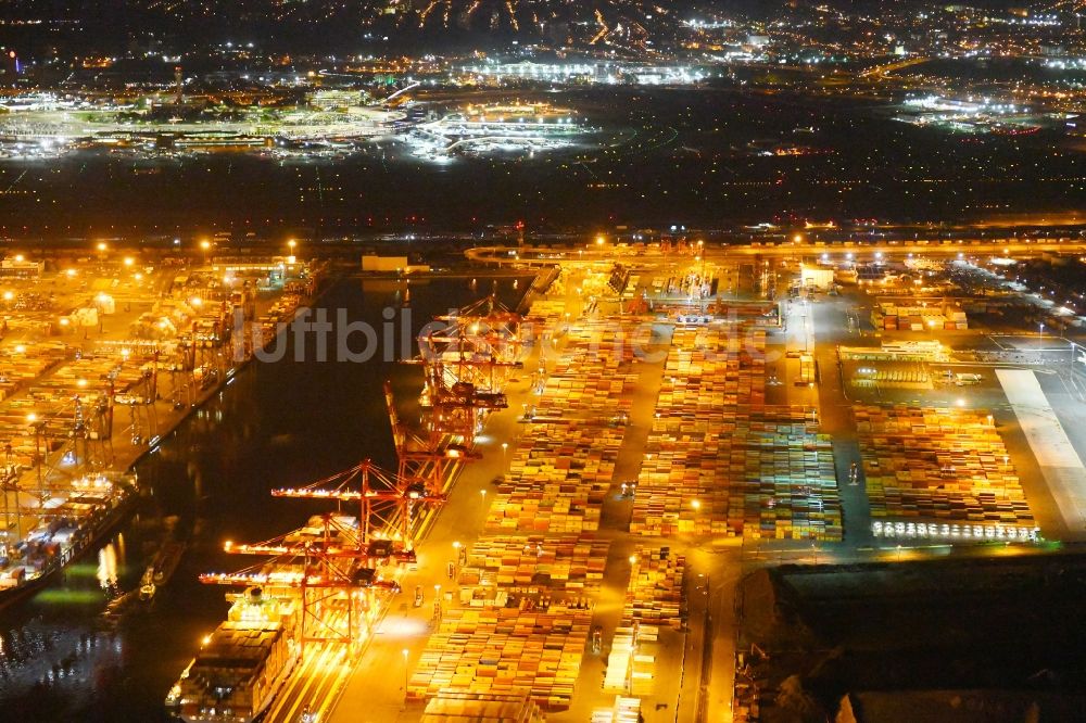 Nacht-Luftaufnahme Newark - Nachtluftbild Containerterminal im Containerhafen des Überseehafen Port Newark in Newark in New Jersey, USA