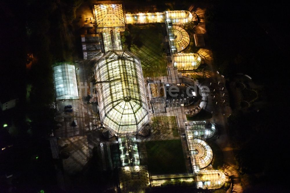 Nachtluftbild Berlin - Nachtluftbild der Hauptgebäude und Gewächshäuser- Komplex im Botanischen Garten Berlin-Dahlem in Berlin