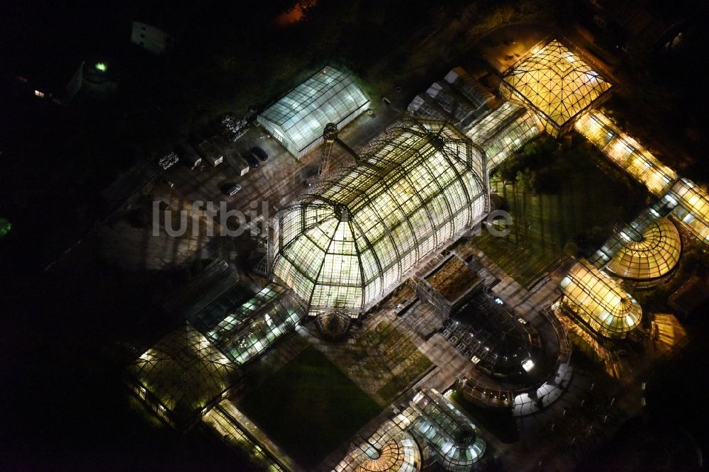 Nachtluftbild Berlin - Nachtluftbild der Hauptgebäude und Gewächshäuser- Komplex im Botanischen Garten Berlin-Dahlem in Berlin