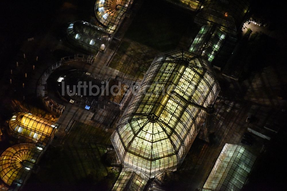 Nachtluftbild Berlin - Nachtluftbild der Hauptgebäude und Gewächshäuser- Komplex im Botanischen Garten Berlin-Dahlem in Berlin