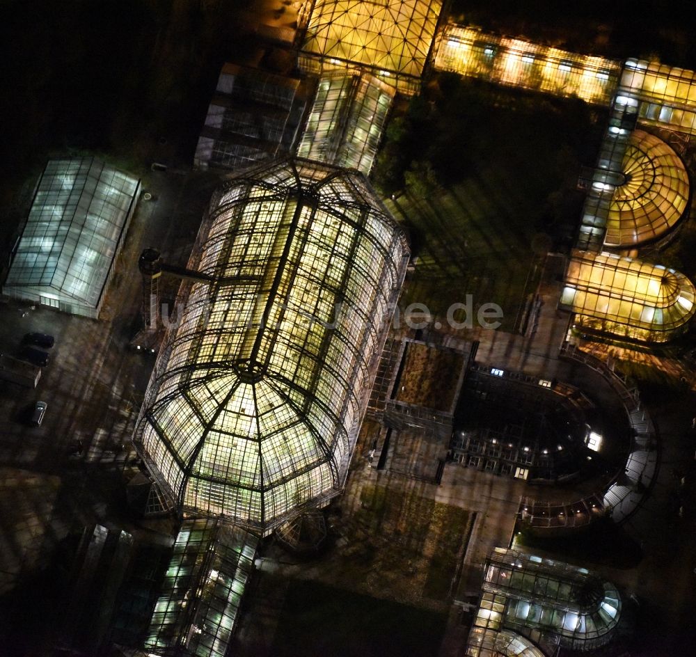 Nachtluftbild Berlin - Nachtluftbild der Hauptgebäude und Gewächshäuser- Komplex im Botanischen Garten Berlin-Dahlem in Berlin