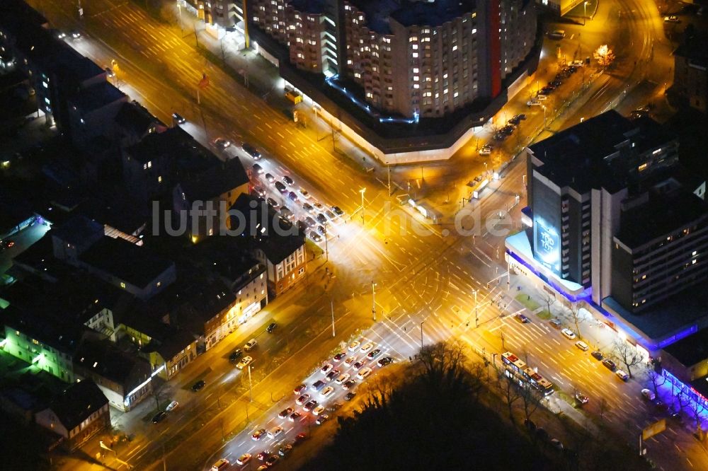 Nacht-Luftaufnahme Braunschweig - Nachtluftbild der Kreuzung an der Lampestraße - Hamburger Straße - Rebenring - Wendenring in Braunschweig im Bundesland Niedersachsen, Deutschland