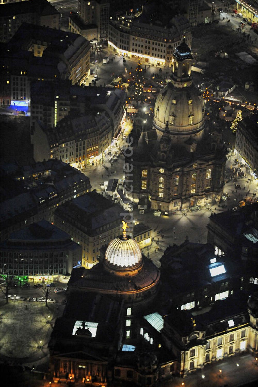 Dresden bei Nacht von oben - Frauenkirche Dresden bei Nacht