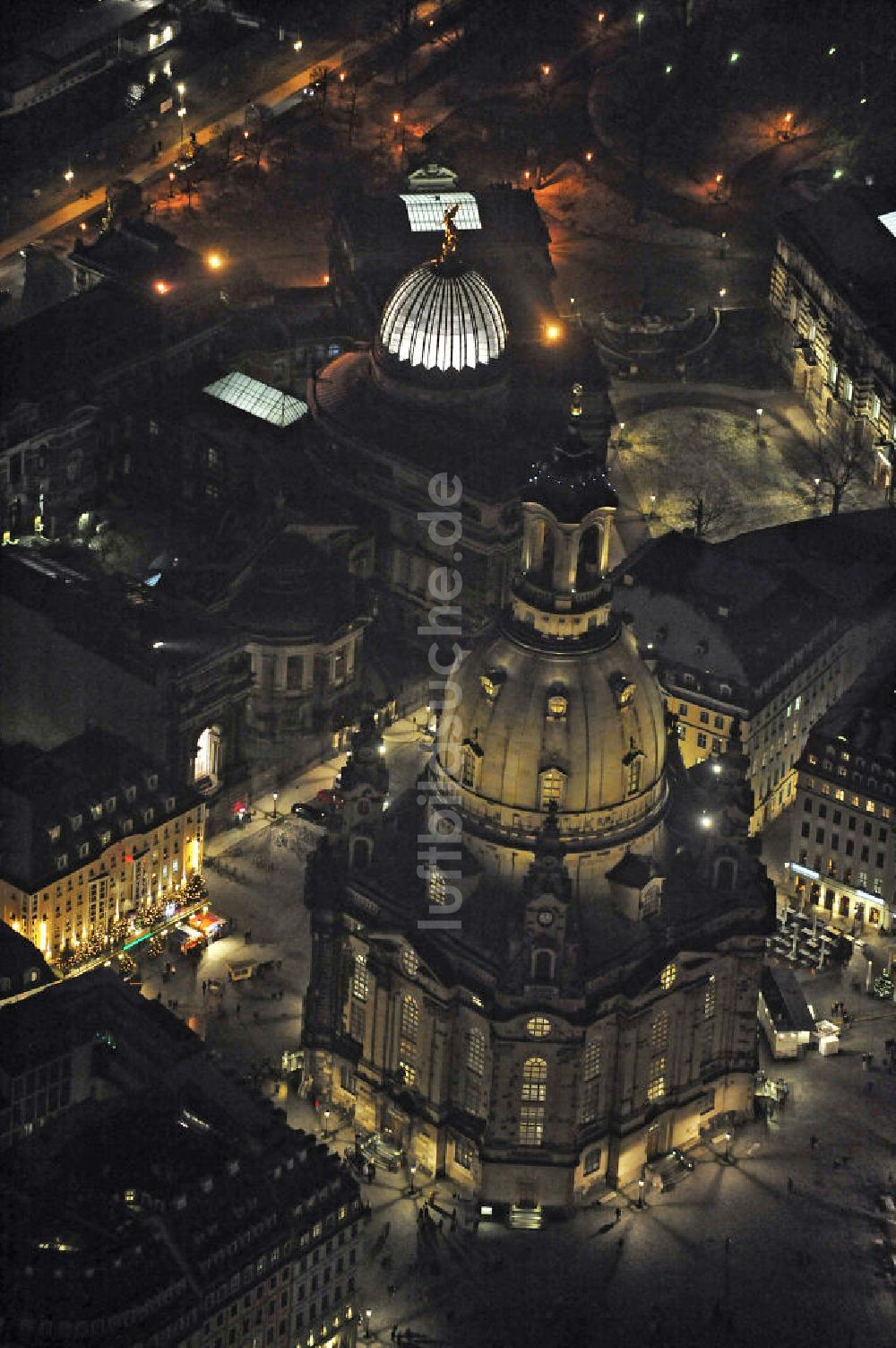 Dresden bei Nacht von oben - Frauenkirche Dresden bei Nacht