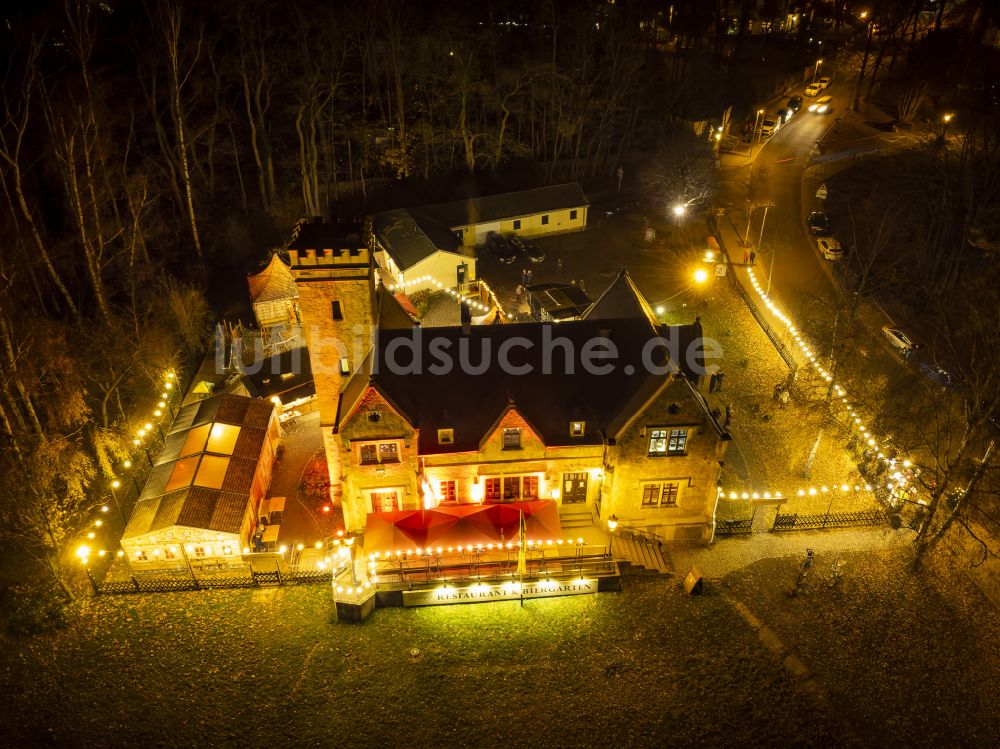 Dresden bei Nacht von oben - Nachtluftbild Gebäude des Restaurant Fährhaus Kleinzschachwitz in Dresden im Bundesland Sachsen, Deutschland