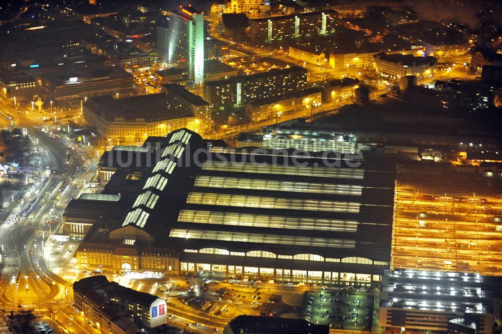 Nachtluftbild Leipzig - Hauptbahnhof Leipzig bei Nacht