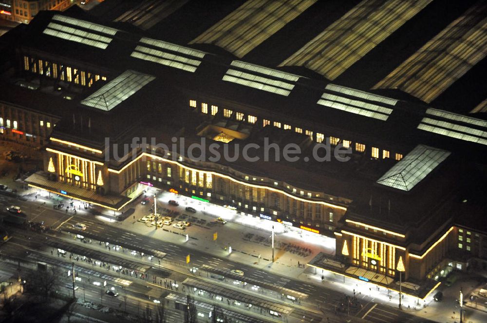 Nachtluftbild Leipzig - Hauptbahnhof Leipzig bei Nacht