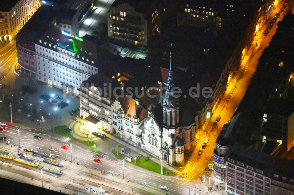 Leipzig bei Nacht von oben - Nachtluftbild Kirchengebäude Evangelisch Reformierte Kirche in Leipzig im Bundesland Sachsen, Deutschland