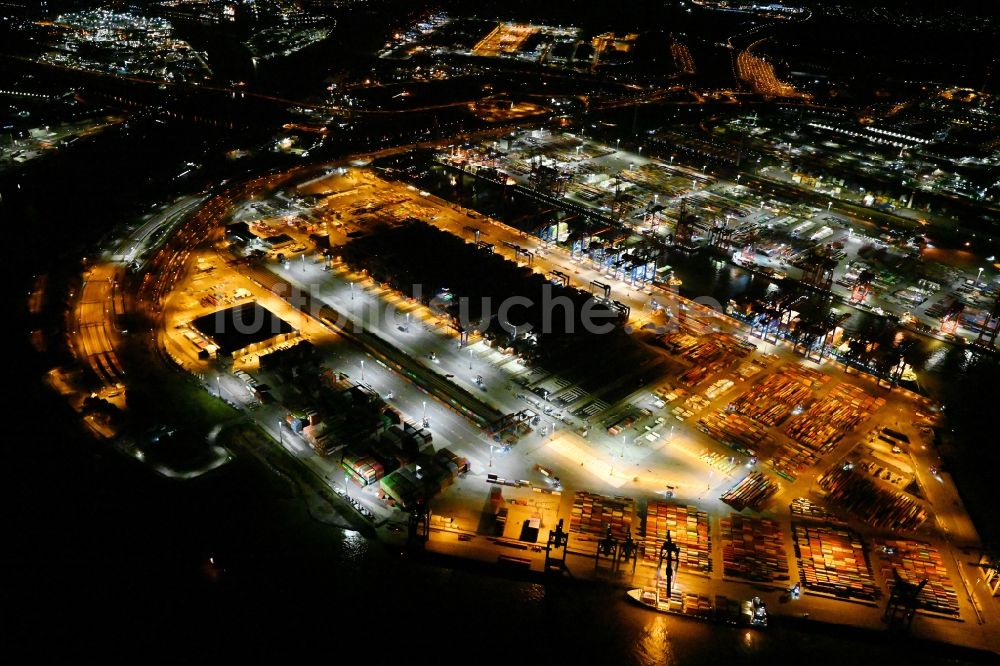 Nachtluftbild Hamburg - Nachtluftbild Logistics Container Terminal Burchardkai am Hamburger Hafen in Hamburg