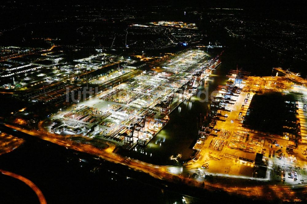 Nachtluftbild Hamburg - Nachtluftbild Logistics Container Terminal Burchardkai am Hamburger Hafen in Hamburg