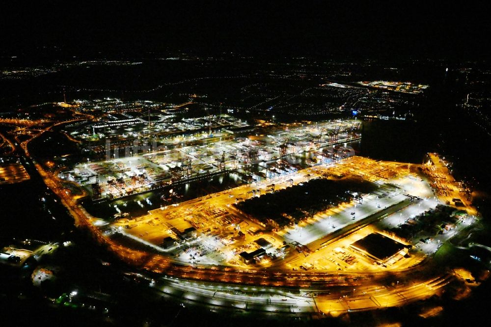 Nacht-Luftaufnahme Hamburg - Nachtluftbild Logistics Container Terminal Burchardkai am Hamburger Hafen in Hamburg