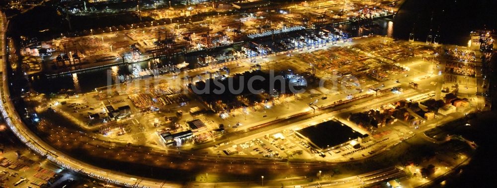 Hamburg bei Nacht von oben - Nacht- Beleuchtung des Areales Hamburger Hafen der HHLA in Hamburg